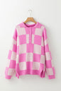 Checker Half Buttoned Collar Drop Shoulder Sweater Shop Style & More | Fresh Looks, Everyday Deals & Free Shipping