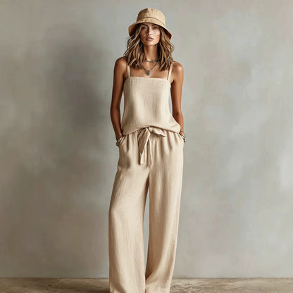 Women's Spaghetti Strap Cami Top & Wide-Leg Pants Two-Piece Set FitiqueFit