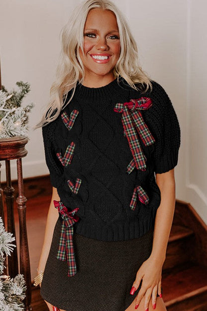 Christmas Plaid Lace-Up Puff Sleeve Sweater Shop Style & More | Fresh Looks, Everyday Deals & Free Shipping