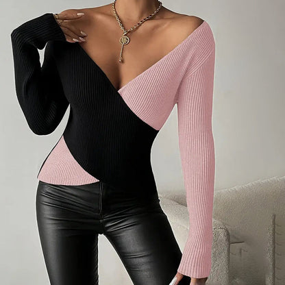 Women's Elegant V-Neck Cross Front Sweater FitiqueFit