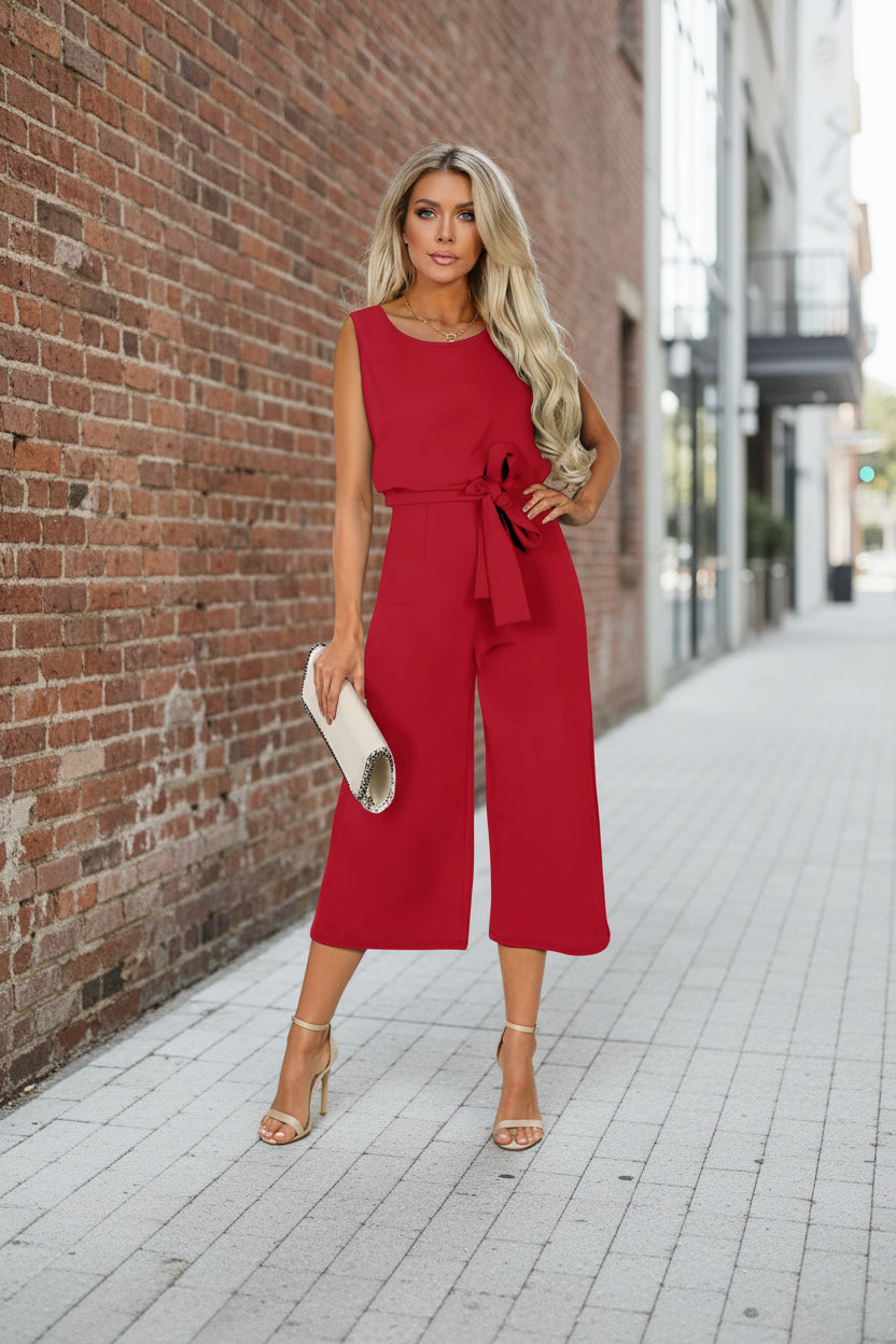 Women's Belted V-Neck Short Sleeve Straight-Leg Jumpsuit – 6 Colors S–2XL FitiqueFit