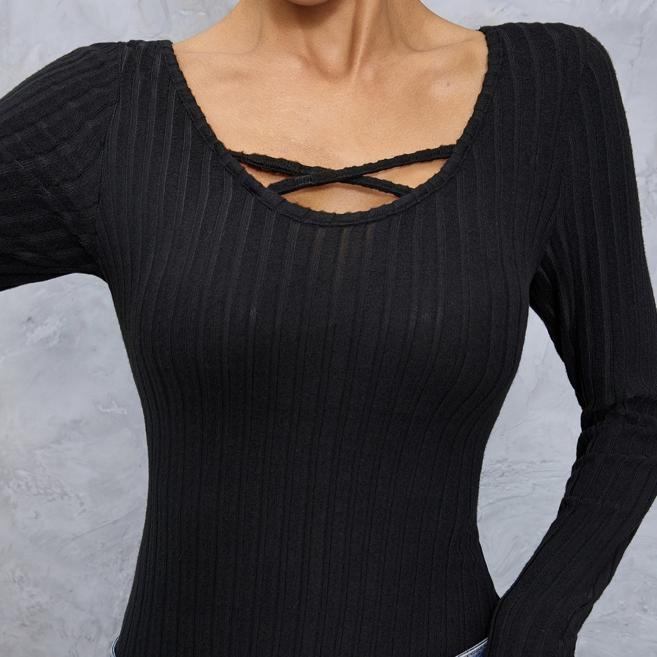 Cross‑collar long sleeve slim tee FitiqueFit