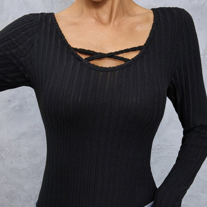 Cross‑collar long sleeve slim tee FitiqueFit