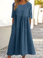 Plus Size Cotton Linen Midi Dress | Round Neck Pocket Dress FitiqueFit