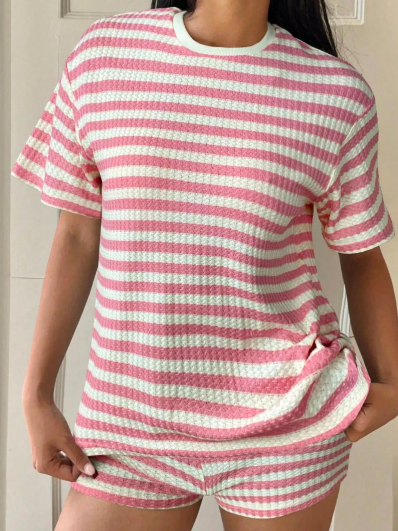 Striped Round Neck Top and Shorts Set New Era Fashion LLc