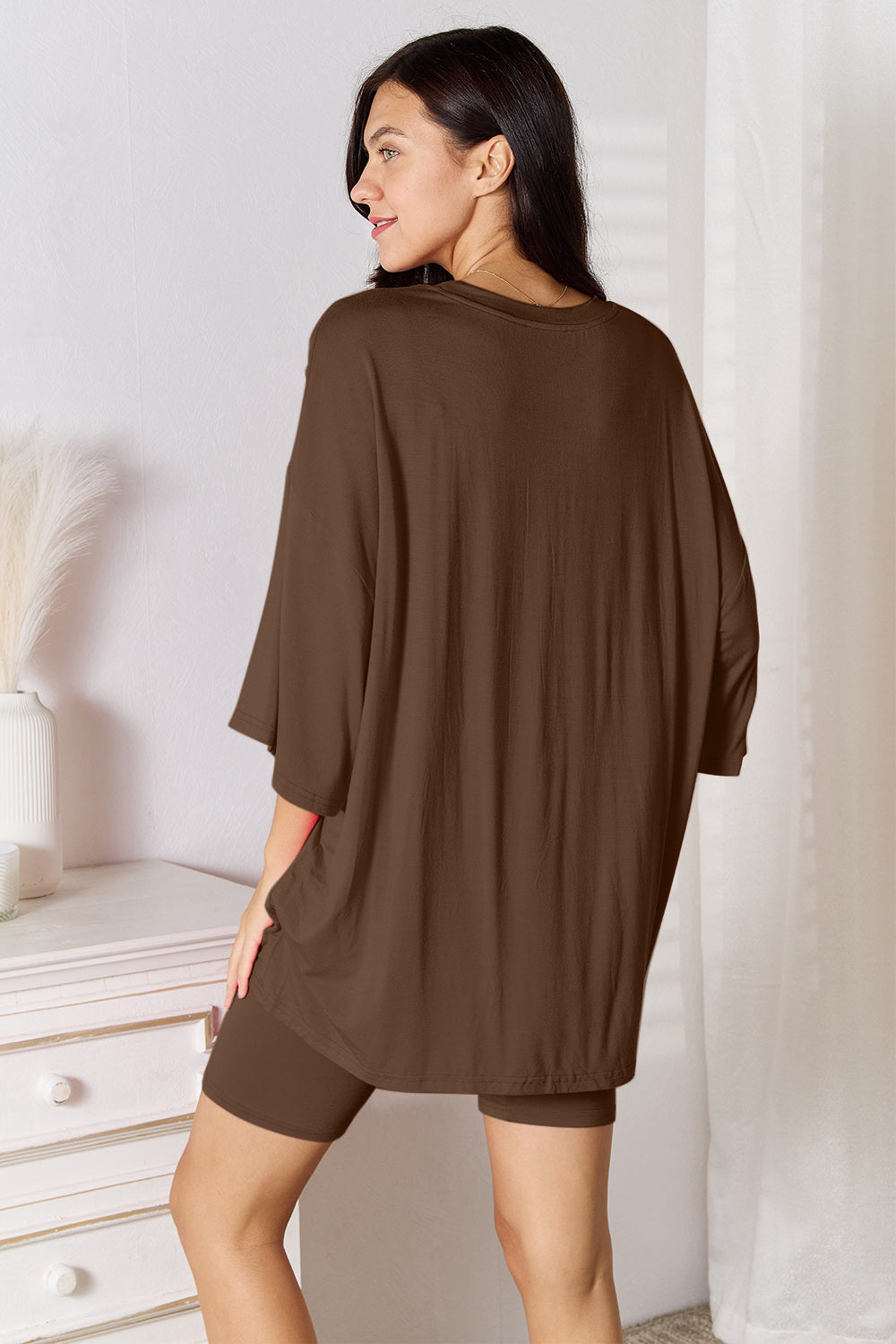 Basic Bae Full Size Soft Rayon Three-Quarter Sleeve Top and Shorts Set New Era Fashion LLc