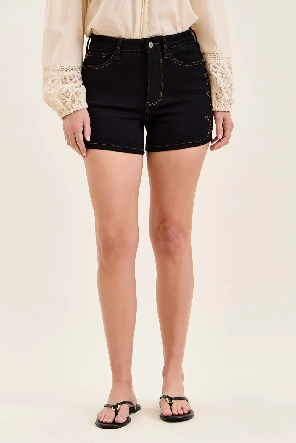 Judy Blue High Waist Slim Denim Short with Star Studded New Era Fashion LLc
