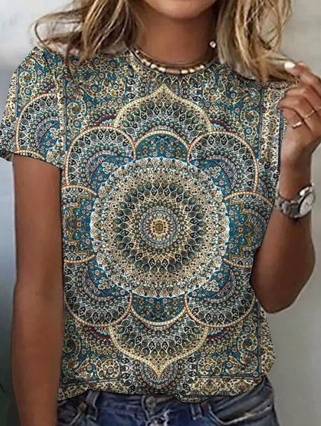 Women's Geometric Print Long Sleeve Loose Casual Tee FitiqueFit