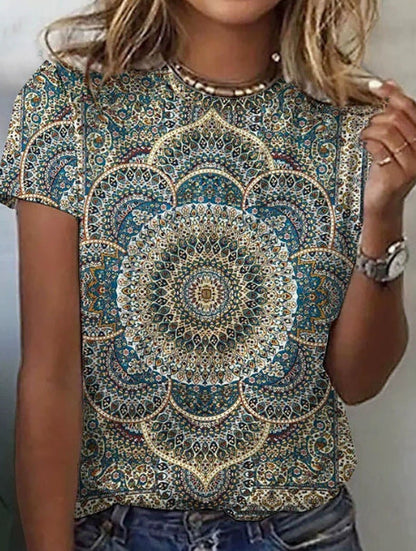 Women's Geometric Print Long Sleeve Loose Casual Tee FitiqueFit