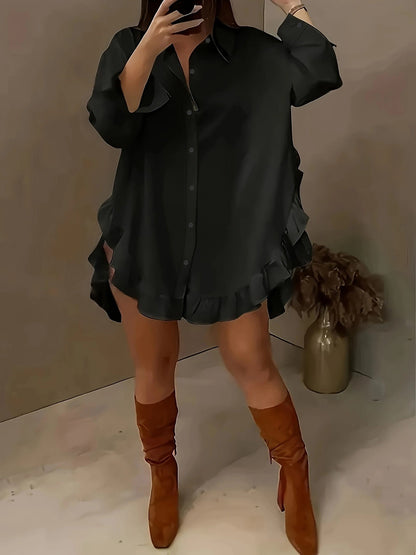 Hem Ruffled Casual Long Sleeve Shirt See size chart under “more details” The Fashion Celestial