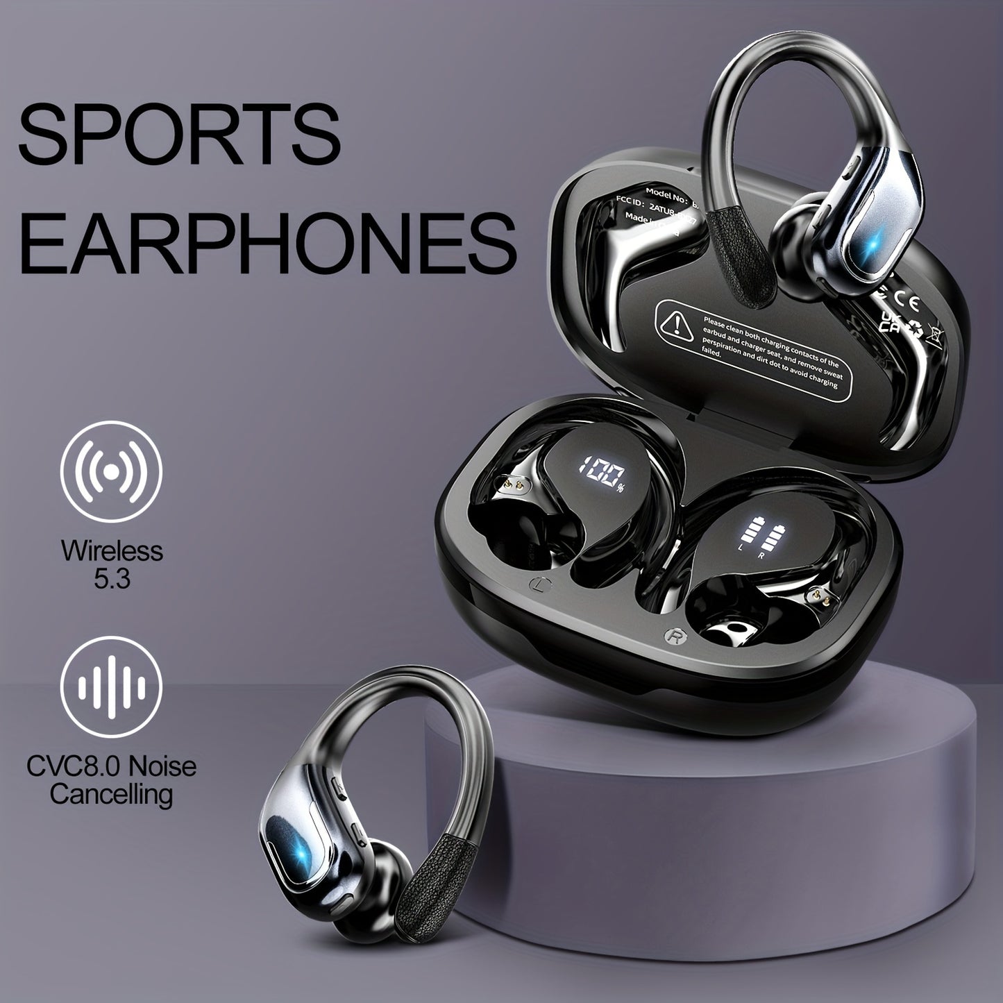 LIFEBEE New Wireless Earbuds for Running Sports, Wireless Earphones with Earhooks Pure Bass Sound, Over Ear Headphones ENC Noise Cancelling with Dual-LED Display, Earphones Built-in Microphone NovaCart