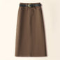 Brown A- Line Straight Skirt Retro Slit Hip Skirt Grayceful LLC