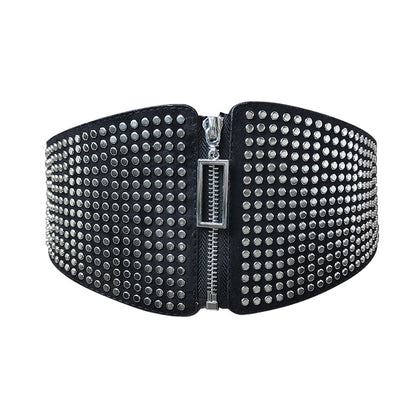 Wide Elastic Studded Belt Female Waist Gothic Plus Size Stretch Girdle Ladies Long Belts For Women Corset Waistband NovaCart