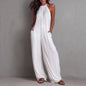 Women's Sleeveless Open-Back Wide-Leg Pleated Jumpsuit FitiqueFit