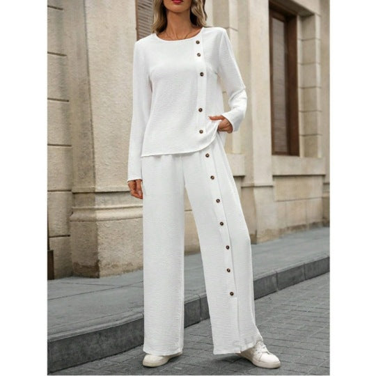 Women’s Button-Up Top and Loose Fit Two Piece Linen Set FitiqueFit