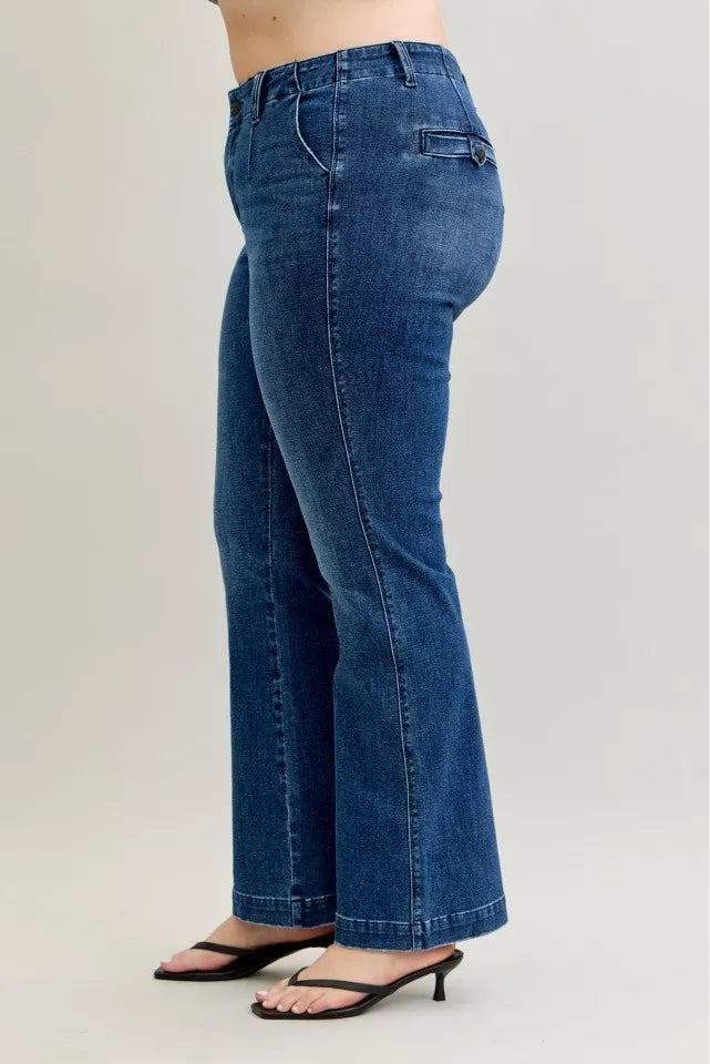 Judy Blue Full Size Mid Rise Bootcut Jeans with Welt Pockets Plus Size Garden Naked Curves