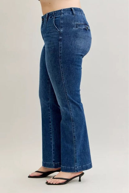 Judy Blue Full Size Mid Rise Bootcut Jeans with Welt Pockets Plus Size Garden Naked Curves