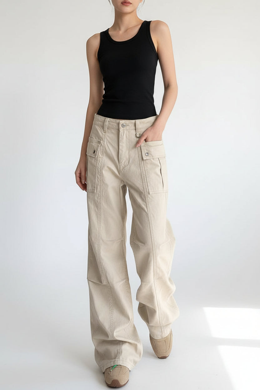 Women’s Straight Leg Slightly Flared Washed Casual Pants FitiqueFit