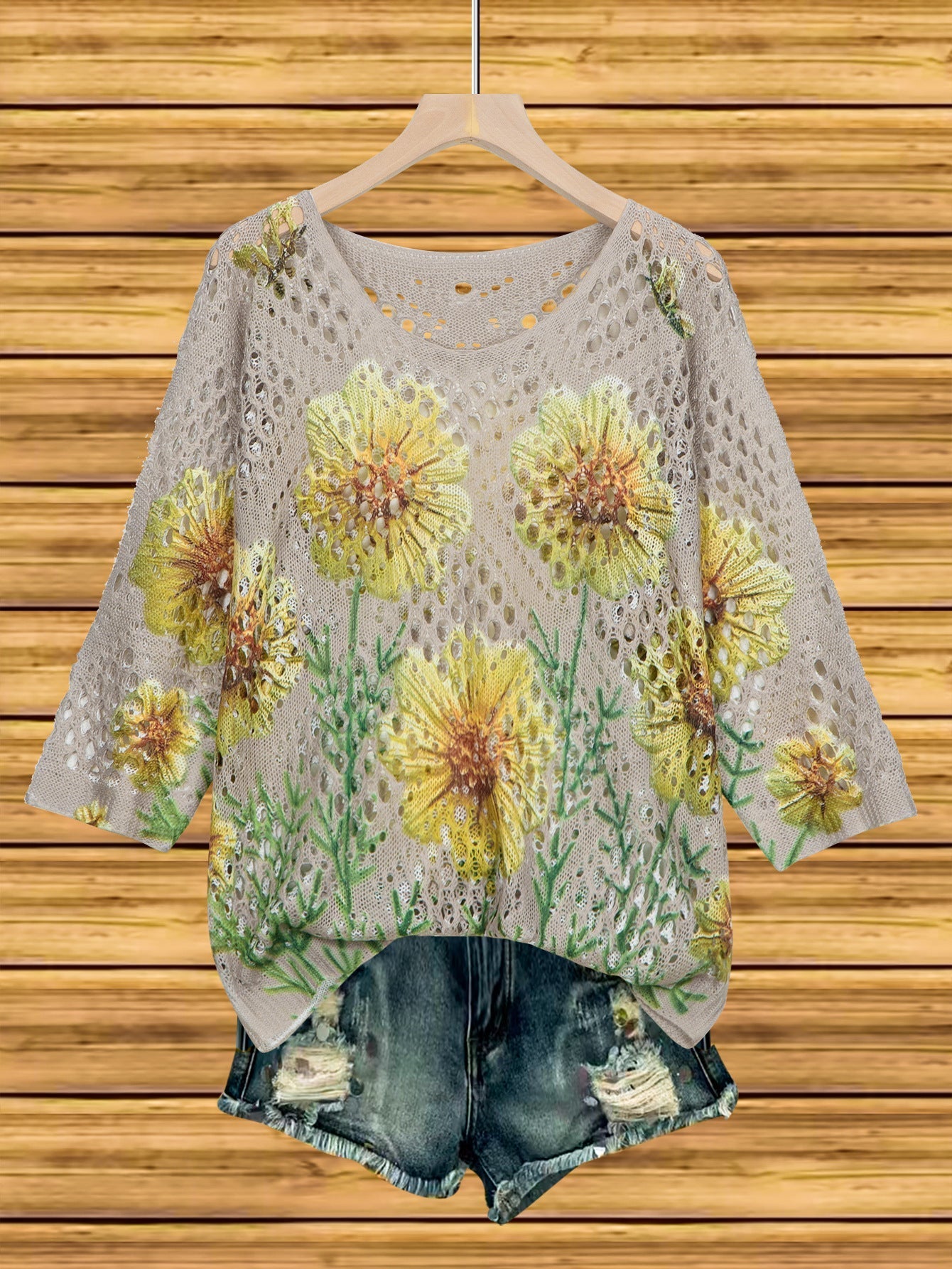 Women's Batwing-Sleeve Sweater – Hollowed-Out 3D Knitted Print Relaxed Fit FitiqueFit