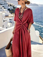 Striped Print Maxi Dress – Short Sleeve Beach Vacation Dress FitiqueFit