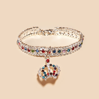 Elegant Pet Rhinestone Crown Pendant Necklace - Sparkling Multicolor Gemstone Accessory for Cats & Dogs, Random Color Selection NovaCart