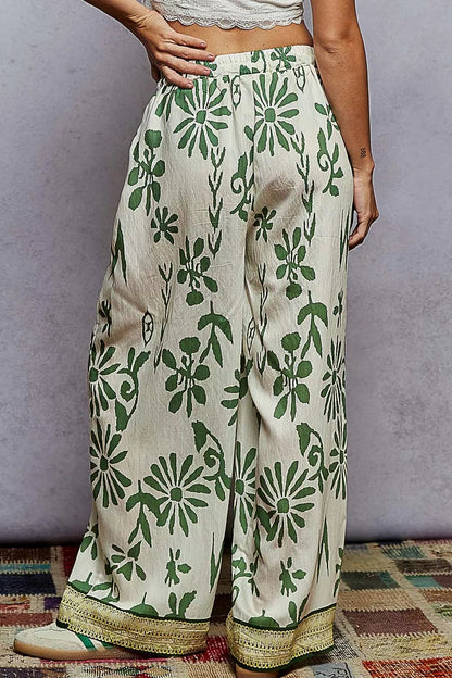 POL Floral Printed Woven Wide Leg Drawstring Pants West2East Surf