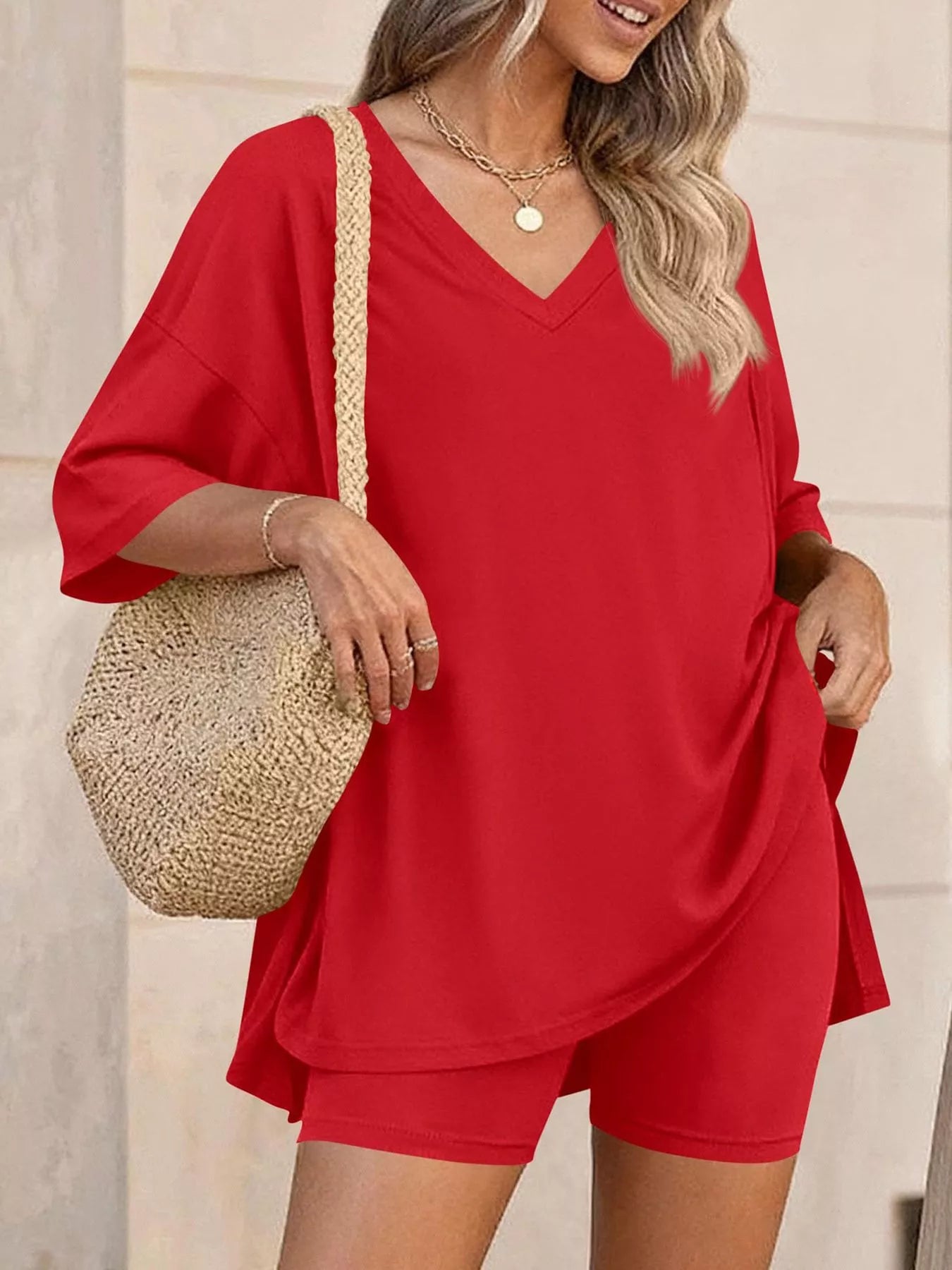 Full Size Casual Loose V-Neck T-Shirt & Shorts Set Plus Size New Era Fashion LLc