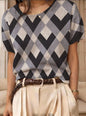 Women's Retro Short-Sleeve Jacquard Knit Top FitiqueFit