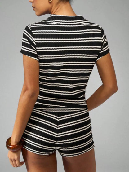 Striped Knit Short Sleeve Top & Shorts Set New Era Fashion LLc