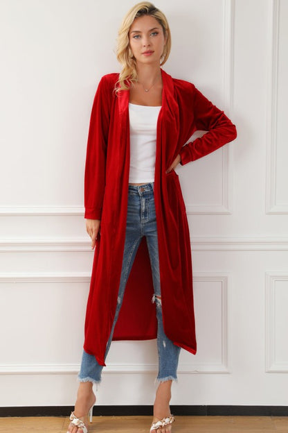 Velvet Open-Front Pocketed Cardigan Shop Style & More | Fresh Looks, Everyday Deals & Free Shipping