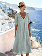 Patchwork Asymmetrical Maxi Dress – Relaxed V-Neck Style FitiqueFit