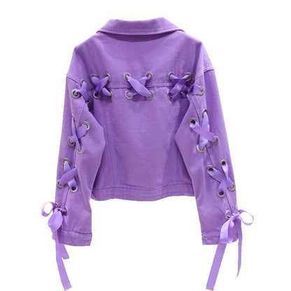 Short Denim Jacket, Bow Tie Jacket Top Purple See size chart under “more details” The Fashion Celestial