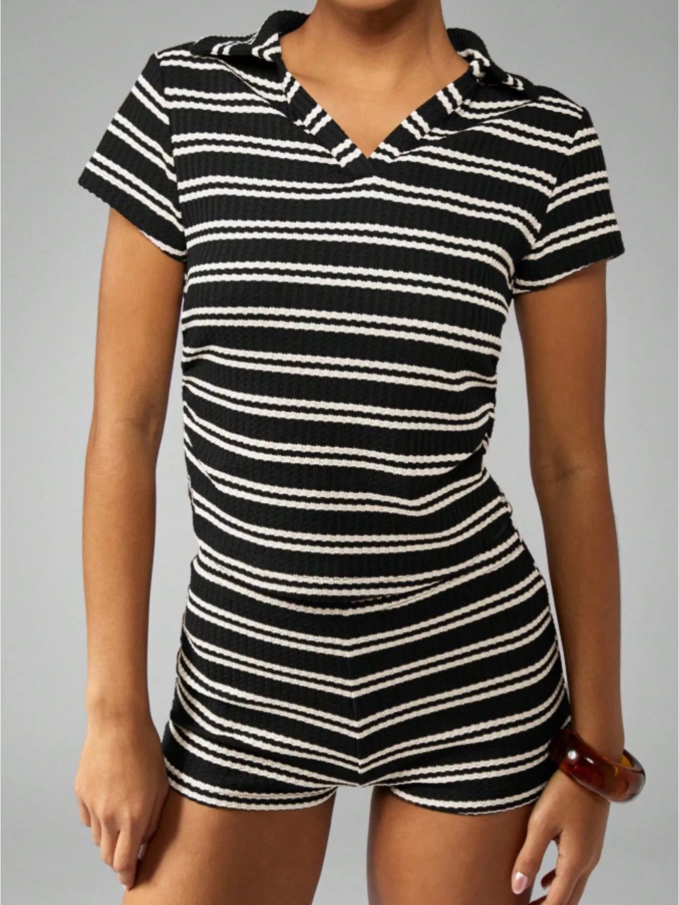 Striped Knit Short Sleeve Top & Shorts Set New Era Fashion LLc