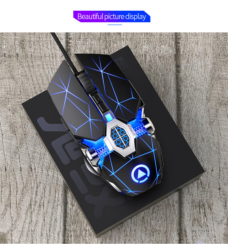 Silvery Carved Wired Mouse for E-Sports Gaming, Silent and Sound Chicken-Eating Mouse Macro for Desktops and Laptops NovaCart