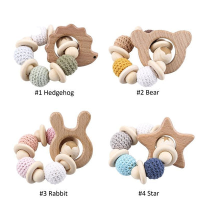 Wooden Teether Hedgehog Crochet Beads Wood Crafts Ring Engraved Bead Baby Teether Wooden Toys For Kids Rattle Stevvex