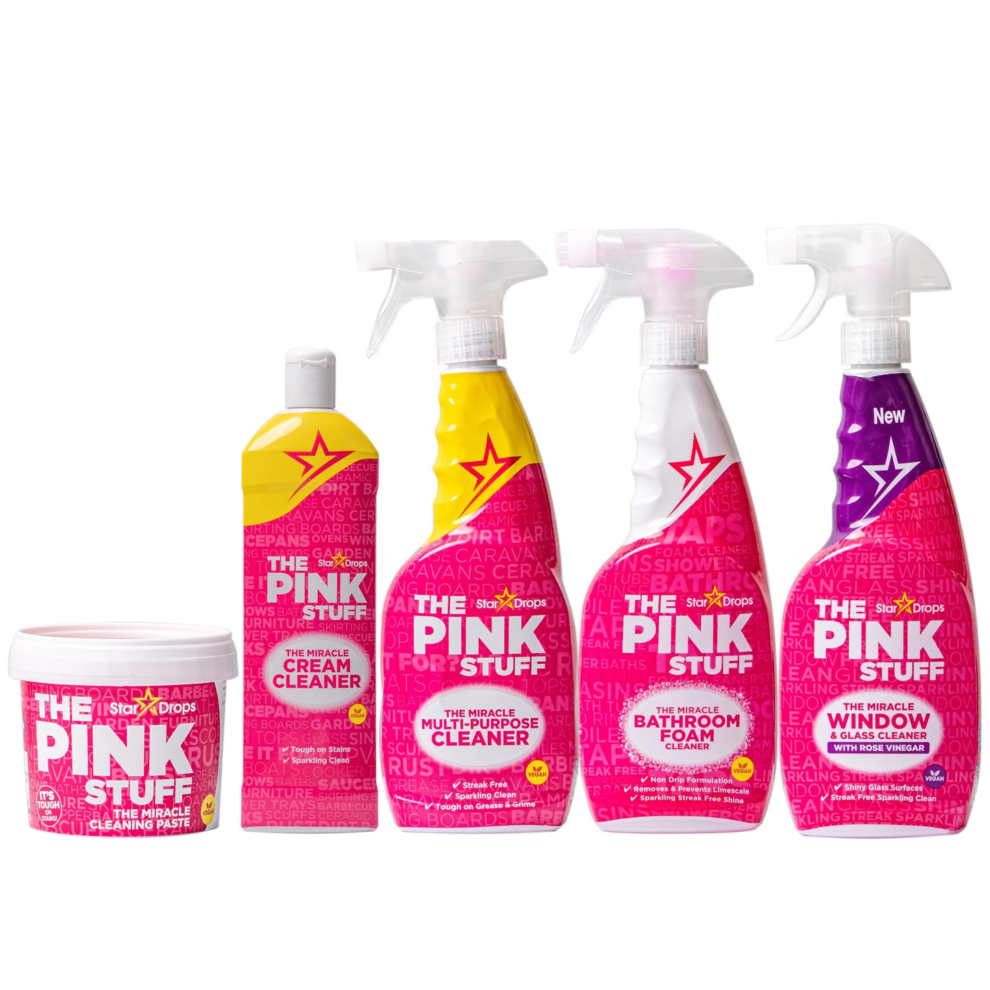 Stardrops - The Pink Stuff - The Miracle Cleaning Paste Multi-Purpose Spray Bathroom Foam Spray Window & Glass Cleaner and Cream Cleaner Bundle New Era Fashion LLc