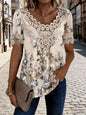 Women's Lace Patchwork Crew Neck Short Sleeve T-Shirt FitiqueFit