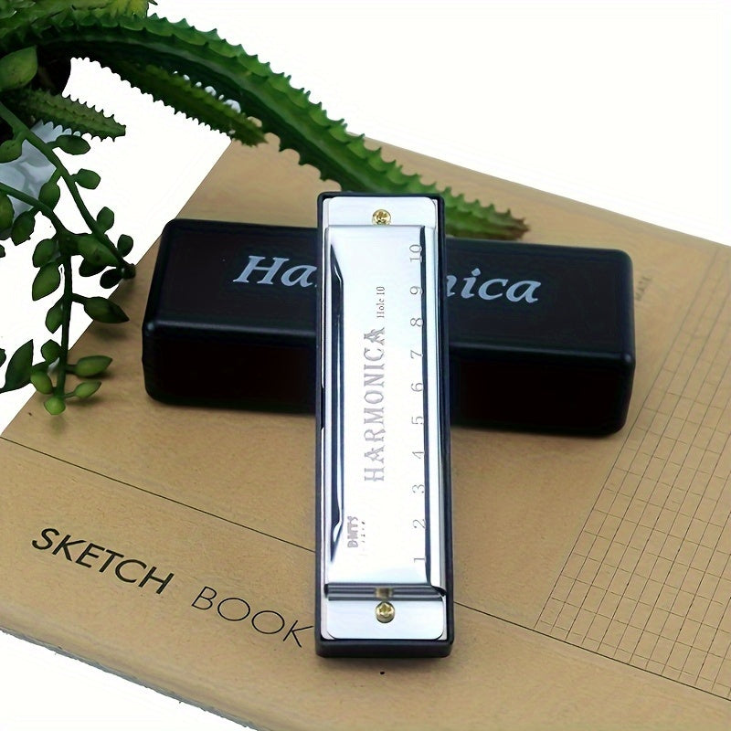 10 Hole Harmonica Mouth Organ | Puzzle Musical Instrument, Beginner Teaching, Playing Gift, Copper Core Resin, Available in, Pink, Red, Golden, Silvery Grey NovaCart