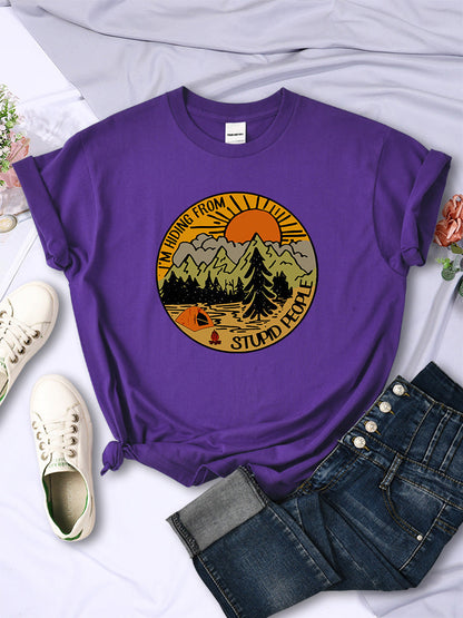 I'm Hiding From Stupid People Camping Scenery Women's Tops Hip-hop Fashion Street See size chart under “more details” The Fashion Celestial