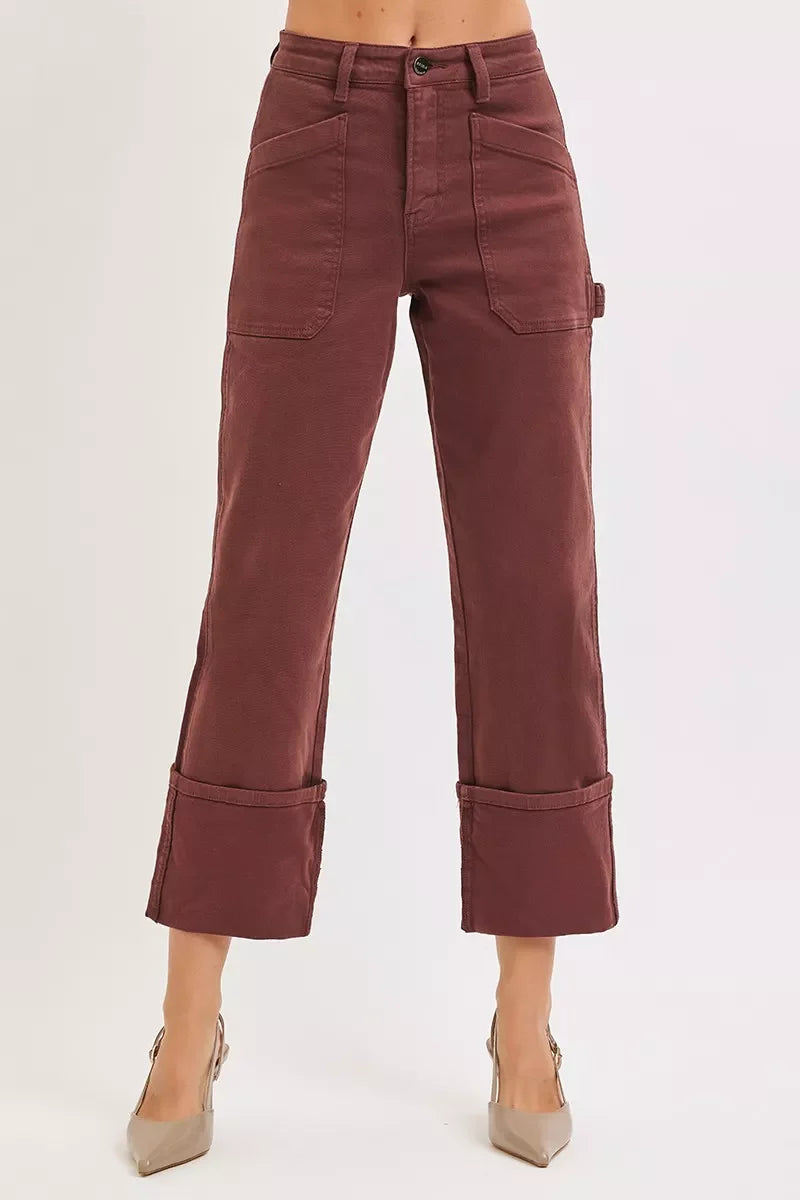 RISEN Full Size High Rise Wide Straight Cuffed Patch Jeans Plus Size West2East Surf
