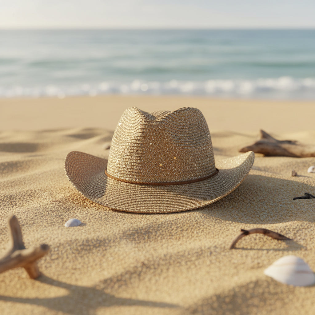 Women's Panama Straw Woven Sun Hat – Windproof Sequin Detail Beach Hat FitiqueFit