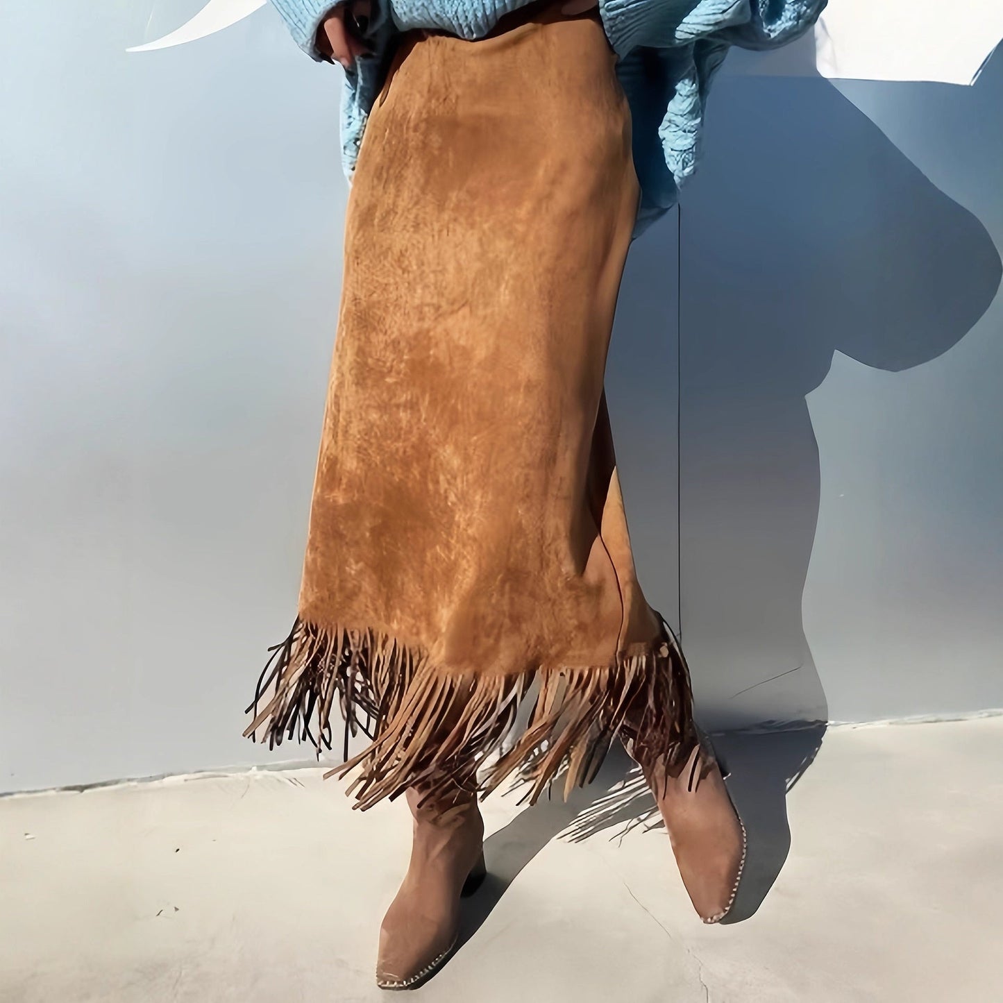 Women's Fashionable Elegant Long Suede Skirt Comfortable Slim Fit Grayceful LLC