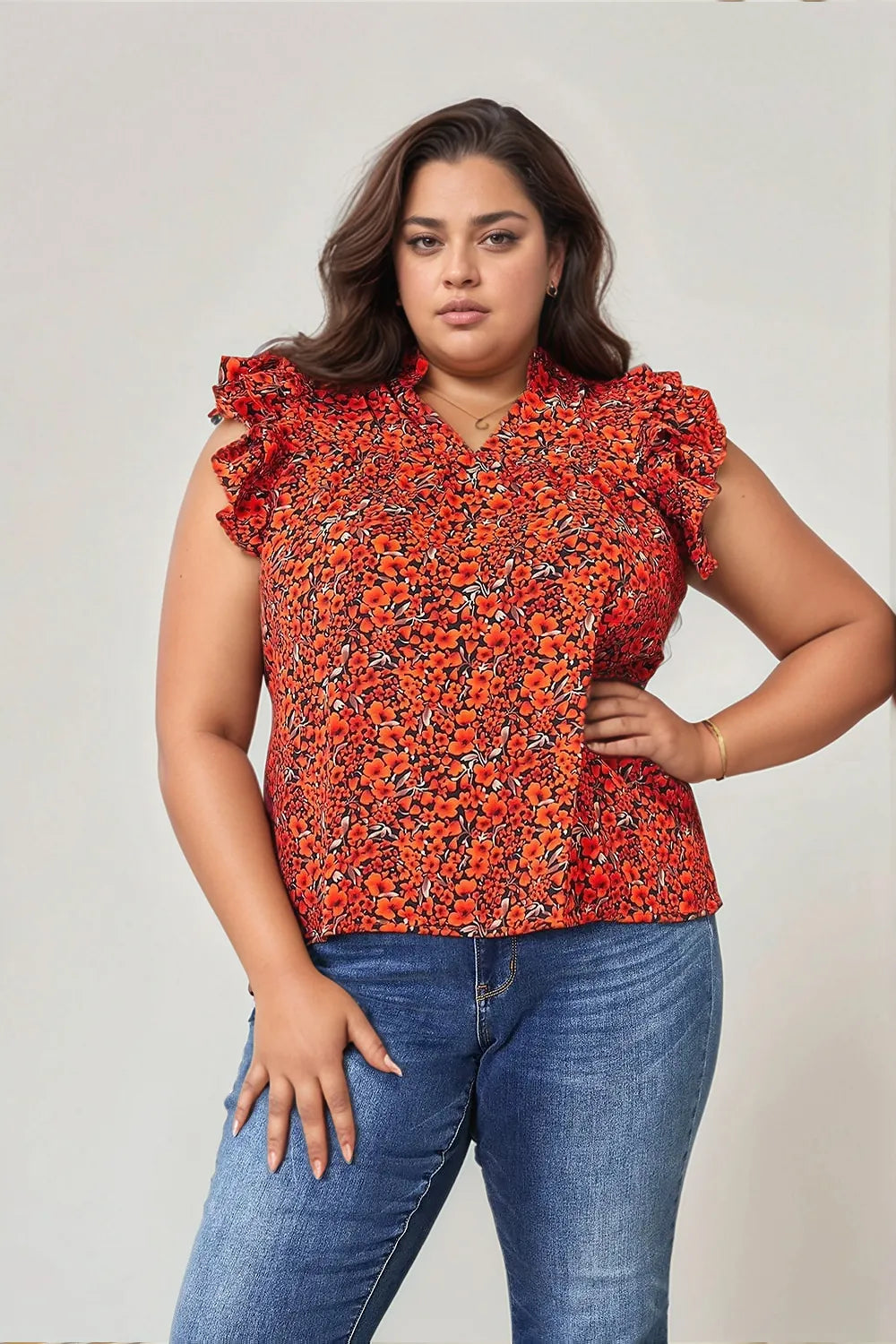 Double Take Floral Flutter Sleeve Notched Neck Blouse New Era Fashion LLc