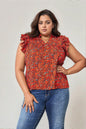 Double Take Floral Flutter Sleeve Notched Neck Blouse New Era Fashion LLc