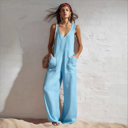 Women's Sleeveless V-Neck Pocketed Wide-Leg Jumpsuit – 5 Colors S–3XL FitiqueFit
