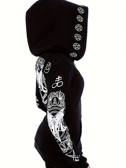 Women's Fashion Punk Style Geometric Print Zipper Sweatshirt NovaCart