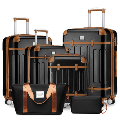 LARVENDER Luggage Sets 6 Piece Expandable Luggage Hardshell Suitcase Sets with Spinner Wheels TSA Locks Vintage Travel Luggage Set Clearance for Men and Women Black Brown New Era Fashion LLc