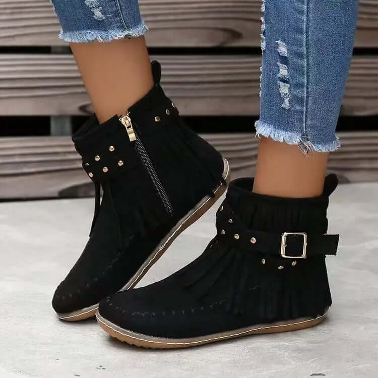 Trendy Women's Winter Ankle Boots with Rivet Tassel Detail SnagBag