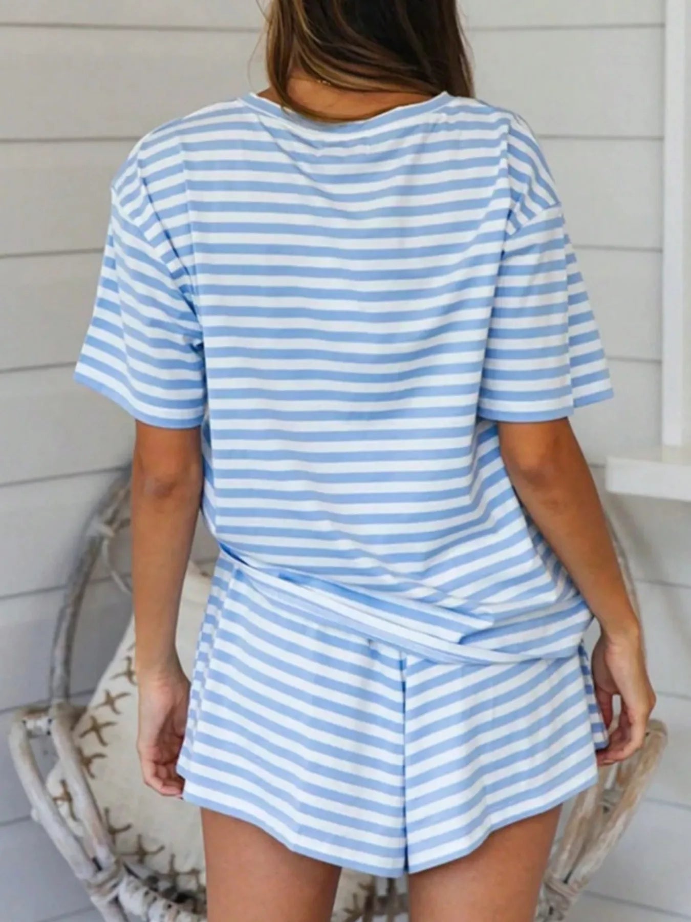 Striped Short Sleeve Tee and Drawstring Shorts Set New Era Fashion LLc