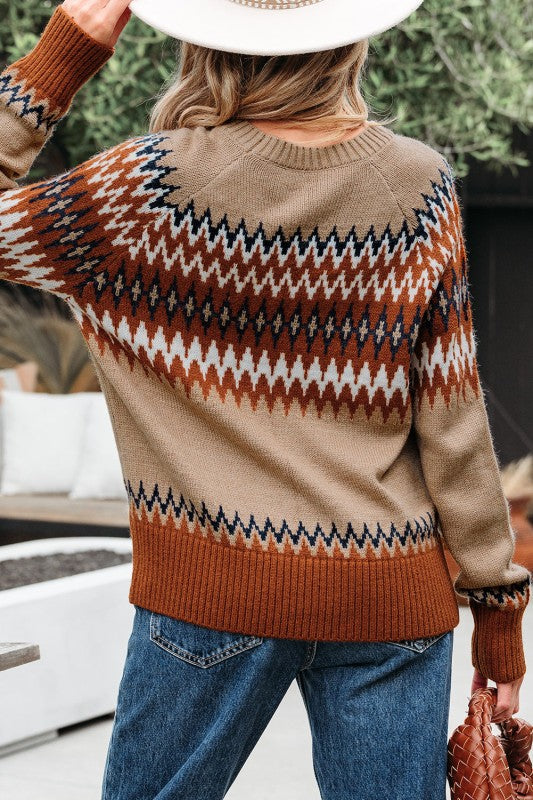 Western Aztec Geometric Colorblock Crewneck Sweate Shop Style & More | Fresh Looks, Everyday Deals & Free Shipping